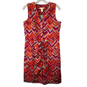 Banana Republic Shift Dress size 4 Coral Wine Geometric Cinch Waist Sleeveless
